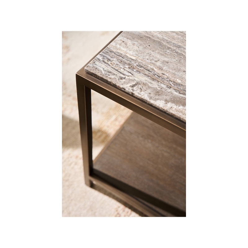 Universal Furniture Montclair Brindle End Table in Smoked Gold and Travertine