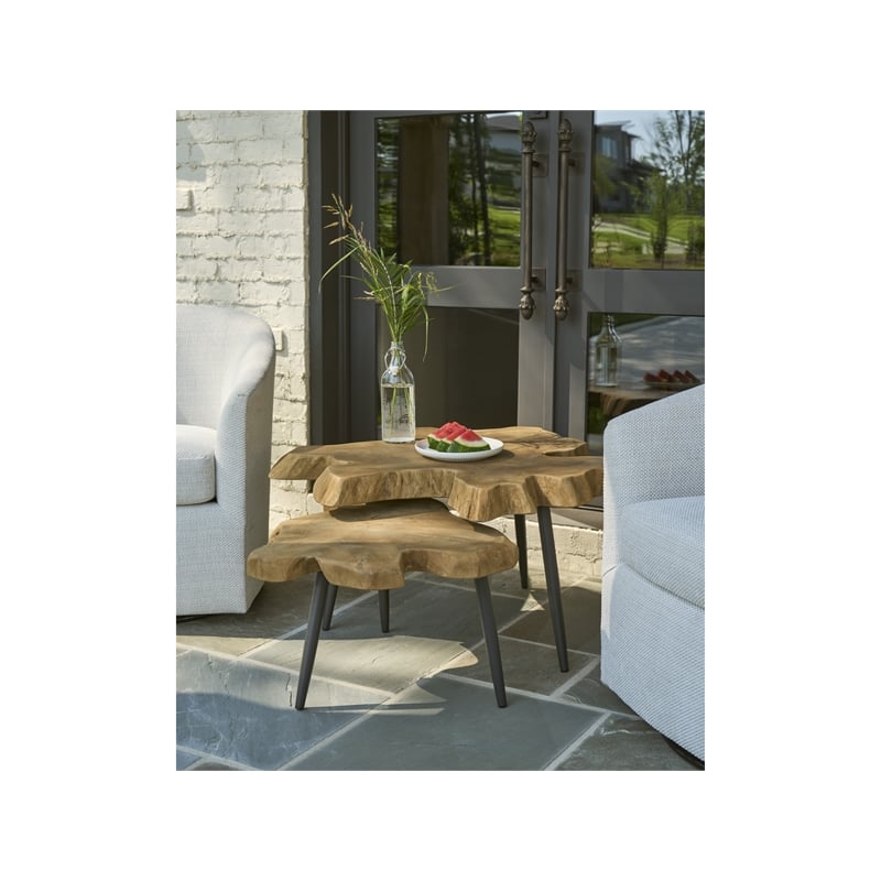 Universal Furniture Oasis Driftwood Nesting Tables in Natural Teak
