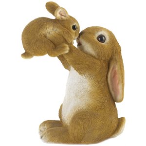 zingz & thingz plastic playful mom and baby rabbit figurine in brown