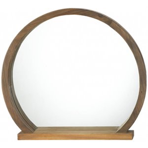 Zingz & Thingz Round Wooden Frame Decorative Mirror with Shelf in Brown