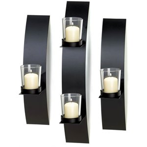 zingz & thingz 3 piece contemporary wall mounted candle wall sconce set in black