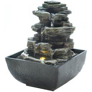 zingz & thingz plastic tiered rock formation tabletop fountain in gray