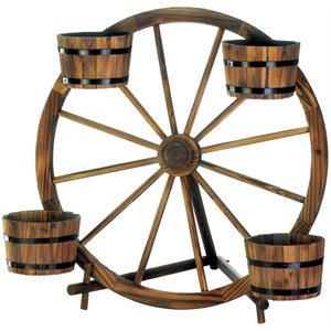 zingz & thingz wooden wagon wheel barrel planter display in brown