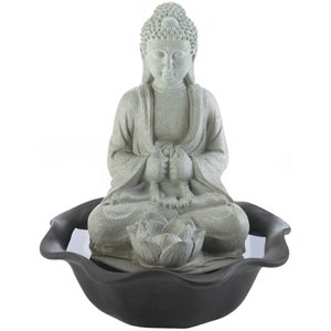 zingz & thingz plastic buddha on lotus tabletop fountain in gray
