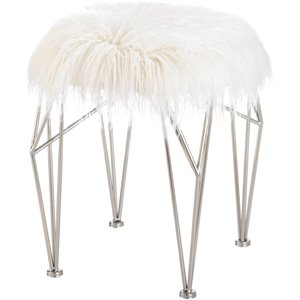 zingz & thingz fur stool with prism legs in white and silver