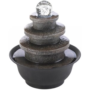 zingz & thingz tiered round tabletop glass top fountain in stone and black