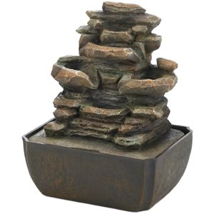 zingz & thingz plastic tiered rock formation tabletop fountain in brown