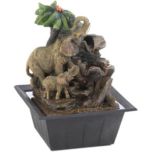 zingz & thingz plastic elephant family tabletop fountain in gray and brown