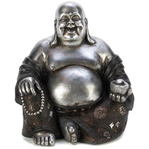 Zingz & Thingz Plastic Happy Sitting Buddha Statue in Brown