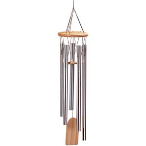 zingz & thingz resonant aluminum wind chimes in silver and wood