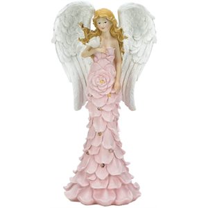 zingz & thingz plastic solar powered pink rose angel statue in pink and white
