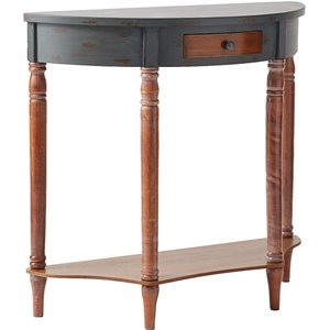 zingz & thingz wooden half-moon hall console table in brown and gray