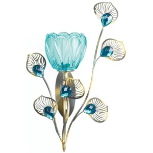 zingz & thingz peacock blossom glass candle wall sconce in teal and gold