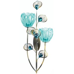 zingz & thingz peacock blossom glass candle wall sconce in teal and gold