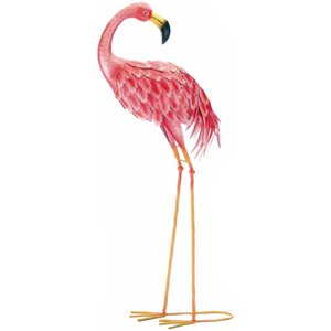 zingz & thingz metal bright standing looking back flamingo in pink