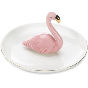 zingz & thingz ceramic flamingo ring dish in white and pink