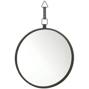 Zingz & Thingz Round Decorative Mirror with Leather Strap in Black