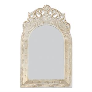 arched-top wood antique off-white wall mirror 12.5x0.5x20