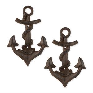 brown cast iron anchor with rope wall hook (set of 2) 5.5x1.5x8