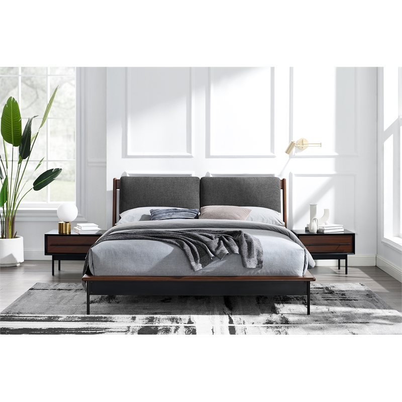 Bamax Landon Queen Platform Bed with Fabric in Crimson