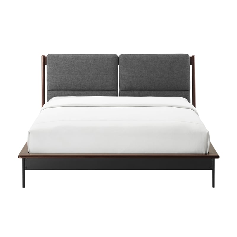Bamax Landon Queen Platform Bed with Fabric in Crimson
