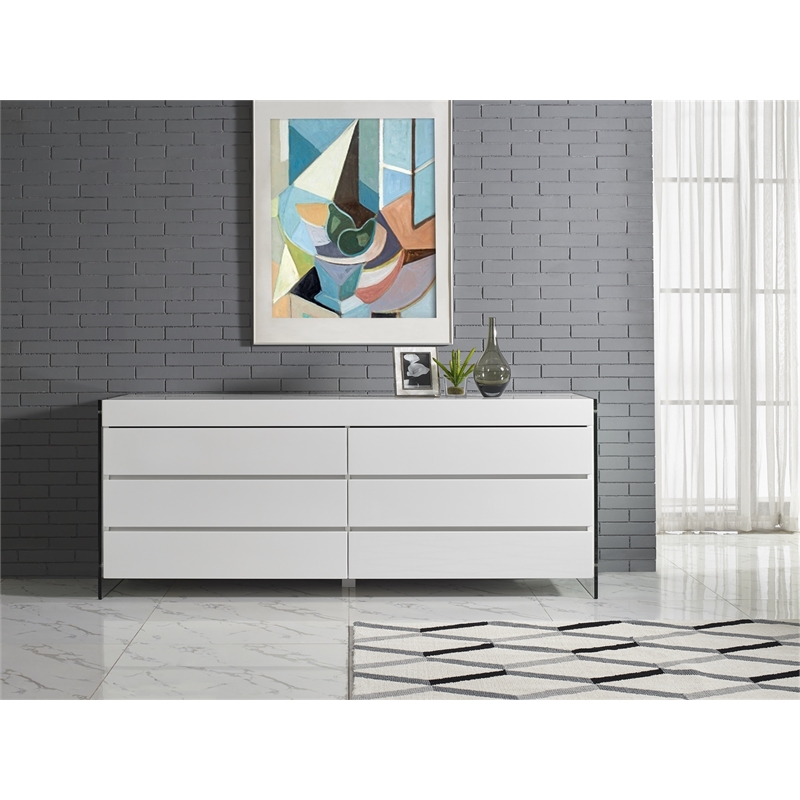 Casabianca Furniture Modern Il Vetro Engineered Wood Dresser in White