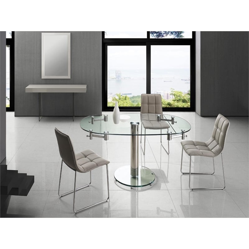 casabianca modern thao stainless steel extendable dining table in clear