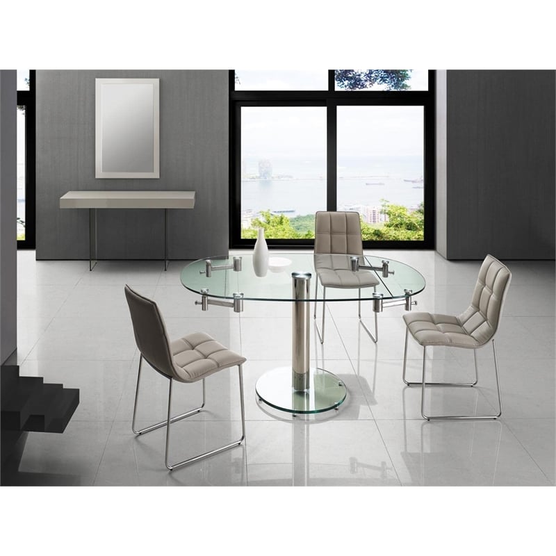 casabianca modern thao stainless steel extendable dining table in clear