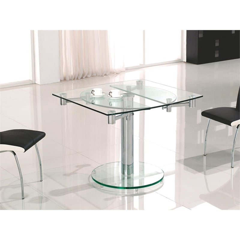 casabianca modern thao stainless steel extendable dining table in clear