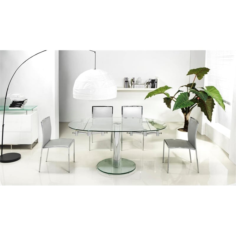 casabianca modern thao stainless steel extendable dining table in clear