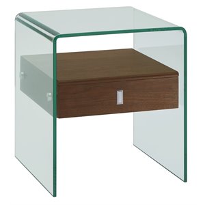 casabianca furniture modern style bari glass nightstand in brown