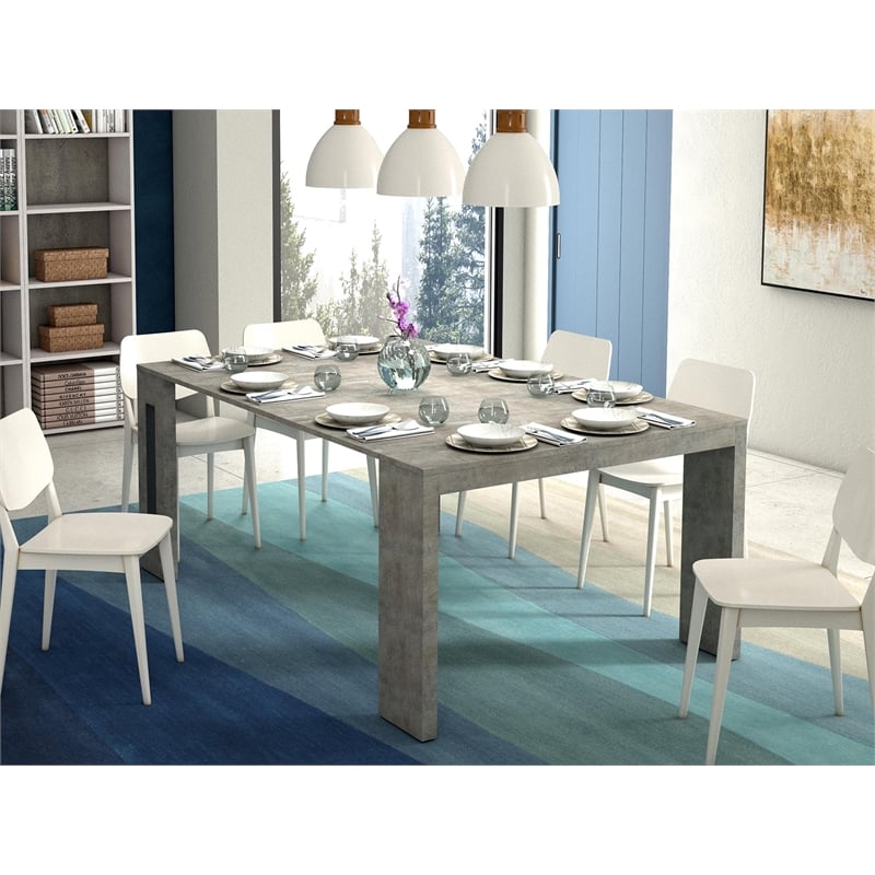 Modern Elasto Engineered Wood Italian Extendable Console Table in Gray