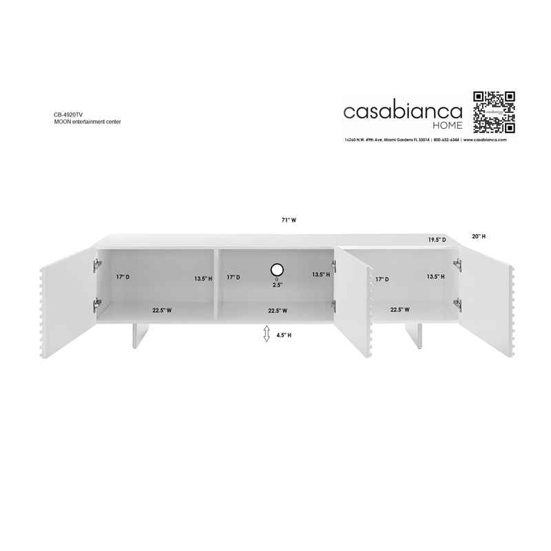 Casabianca Modern Moon Engineered Wood Entertainment Center in White