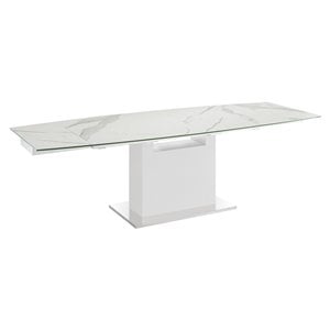 Modern Olivia Engineered Wood Extendable Motorized Dining Table in White