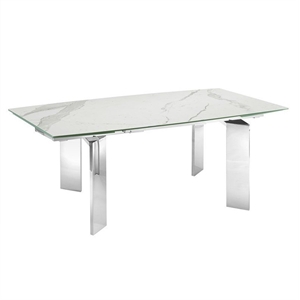 Modern Astor Stainless Steel Extendable Motorized Dining Table in White