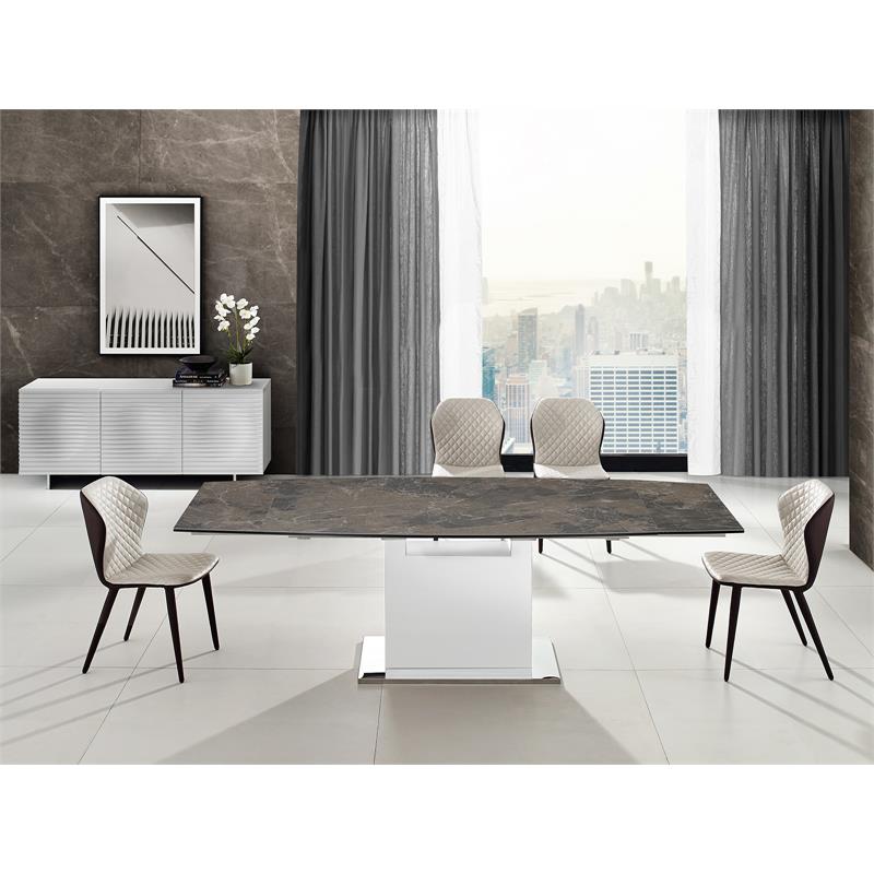 Modern Olivia Stainless Steel Extendable Motorized Dining Table in Brown