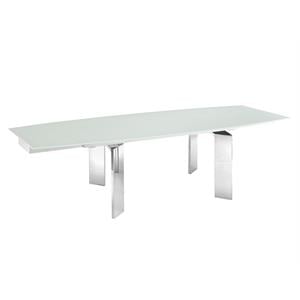 Modern Astor Stainless Steel Extendable Motorized Dining Table in White