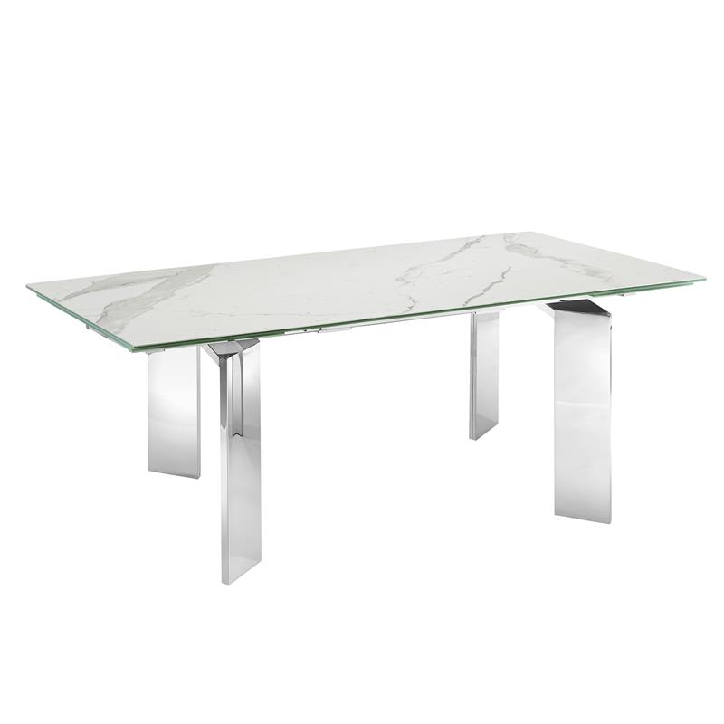 Modern Astor Stainless Steel Extendable Xl Motorized Dining Table in White
