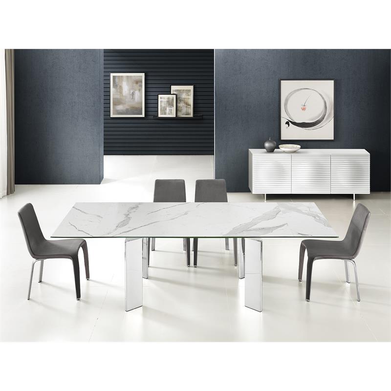 Modern Astor Stainless Steel Extendable Xl Motorized Dining Table in White