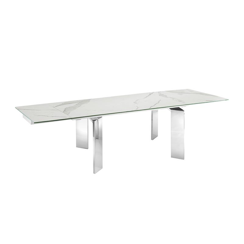 Modern Astor Stainless Steel Extendable Xl Motorized Dining Table in White