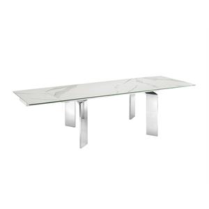 Modern Astor Stainless Steel Extendable Xl Motorized Dining Table in White