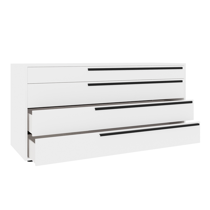 Casabianca Furniture Carter Wood Dresser in White High Gloss with Black Handles