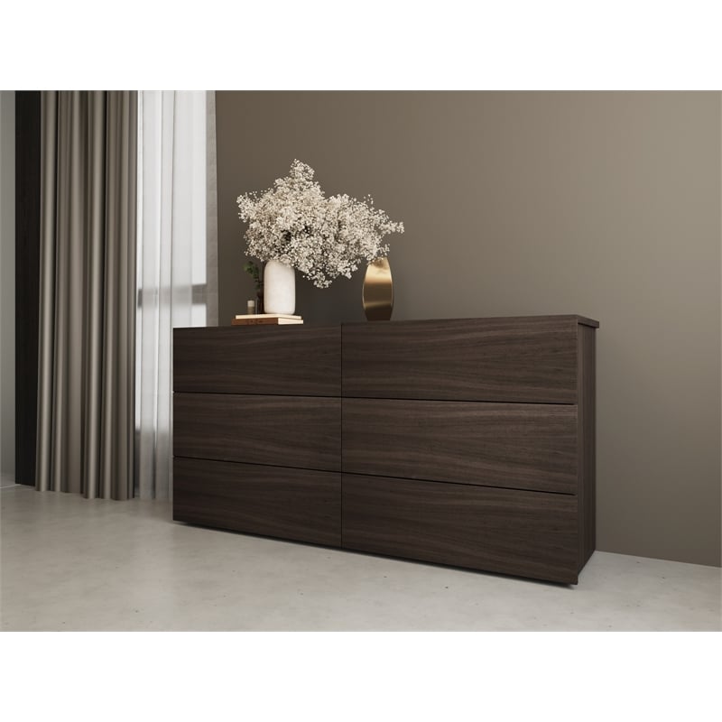 Casabianca Furniture Ayla Wood 6-Drawers Bedroom Dresser in Dark Oak Melamine