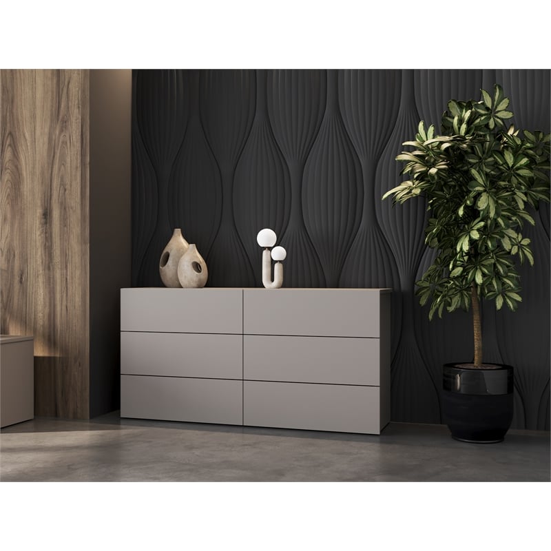 Casabianca Furniture Ayla Wood 6-Drawers Bedroom Dresser in Taupe Matte