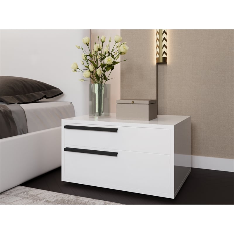 Casabianca Carter Wood Left Nightstand in White High Gloss Black Handles