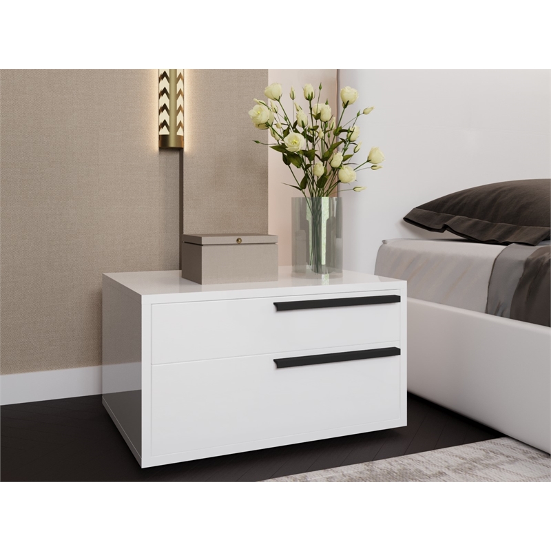 Casabianca Carter Wood Right Nightstand in White High Gloss Black Handles