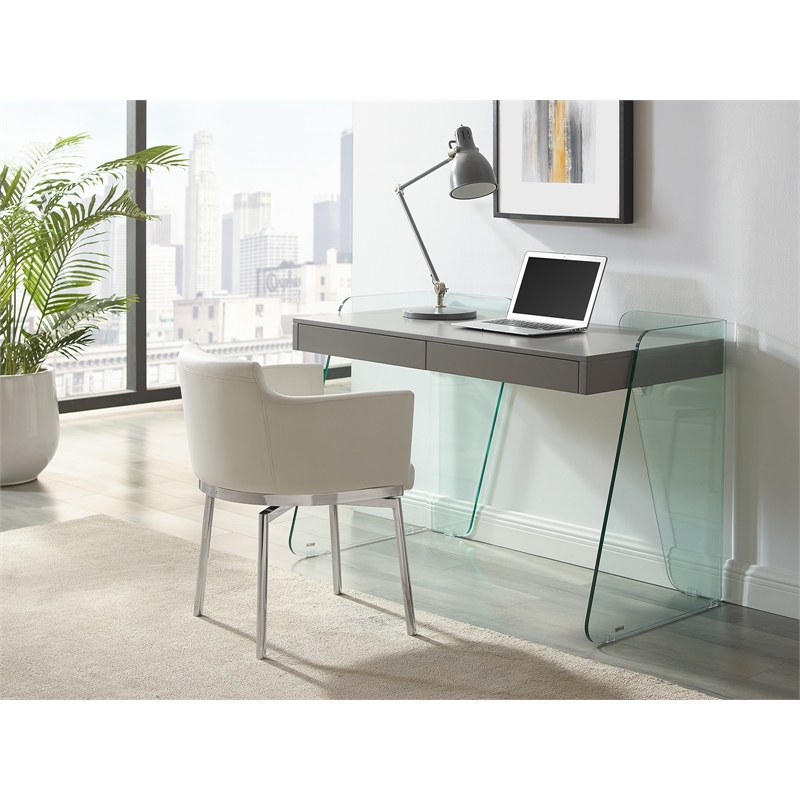 Casabianca Furniture Archie Engineered Wood Office Desk in Gray High Gloss