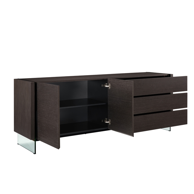 Casabianca Furniture Il Vetro Engineered Wood Buffet in Gray Oak Veneer