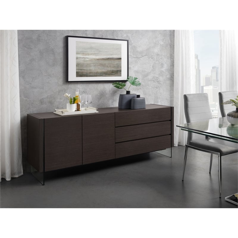Casabianca Furniture Il Vetro Engineered Wood Buffet in Gray Oak Veneer