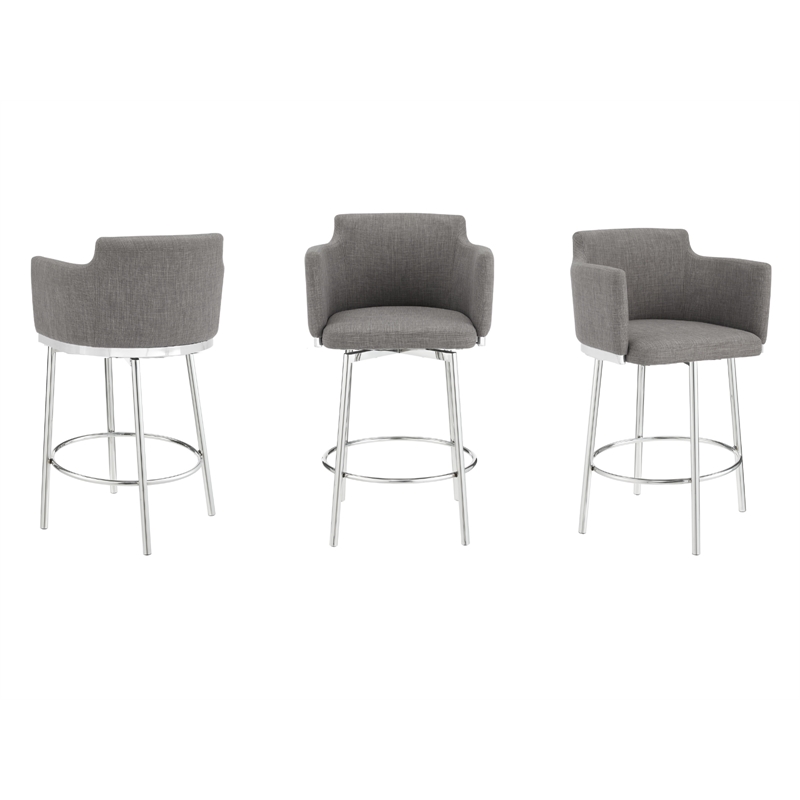 Casabianca Furniture Suzzie Linen Upholstered Swivel Counter Stool in Gray